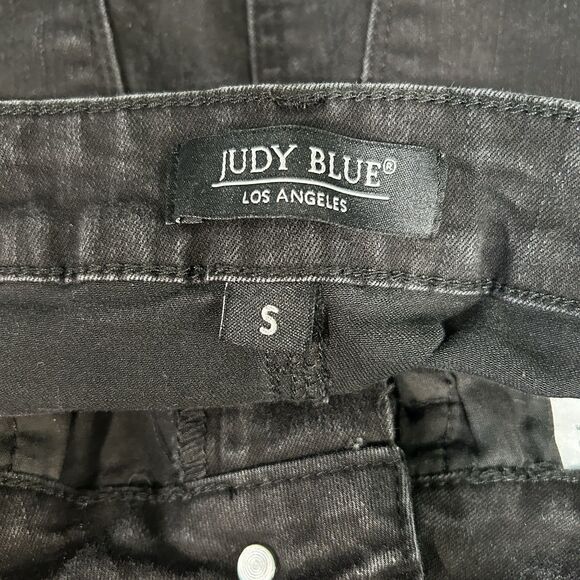 Judy Blue Womens Mini Skirt Small Black Distressed Stretch Logo Denim - Picture 4 of 10